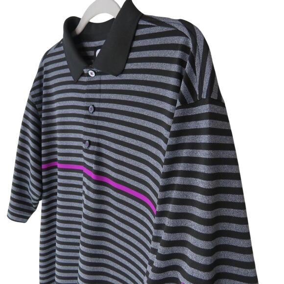 Titleist x FootJoy Black Striped Golf Polo Purple Logo Preppy Large Men's Polo - Picture 5 of 10